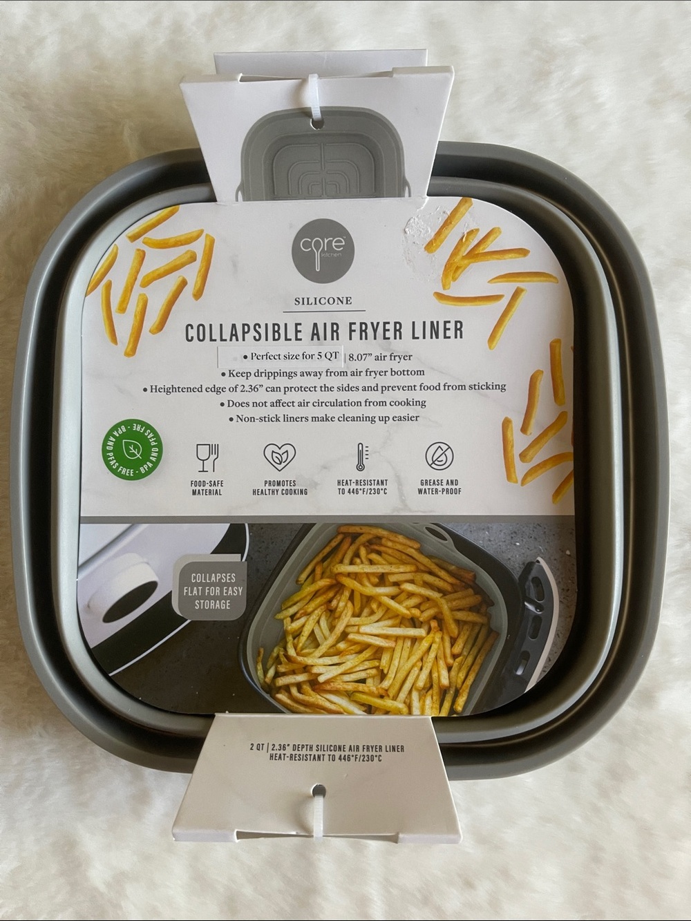 Gray Silicone Collapsible Air Fryer Liner 2QT